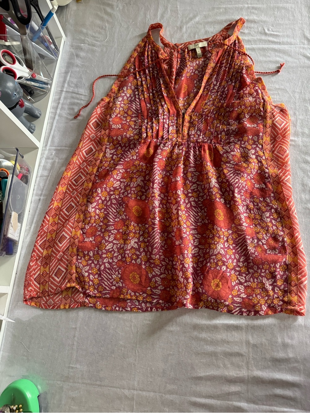 Joie Orange Floral Halter Tank with Patterned Side Panels